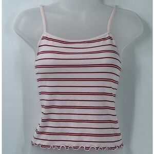 Bliss Pink Red Striped Ribbed Lettuce Edge Tank Top womens L preppy indie y2k